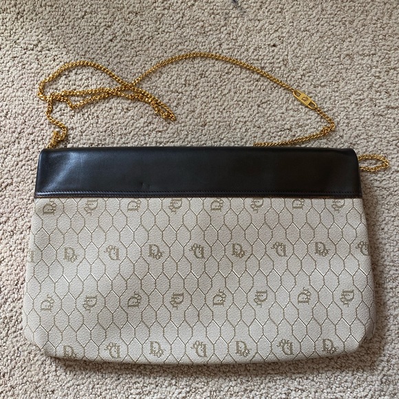 Rare Vintage Authentic Dior foldover honeycomb canvas and leather crossbody bag - Picture 5 of 15